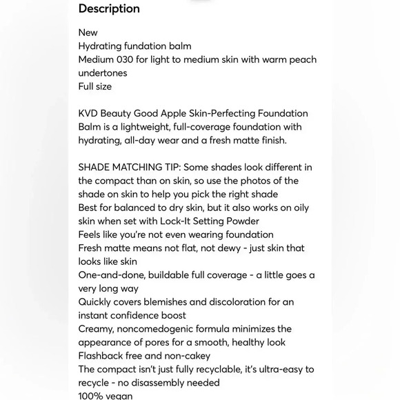 Kat Von D Good Apple Skin Perfecting Foundation Balm Medium  036 - Picture 6 of 7